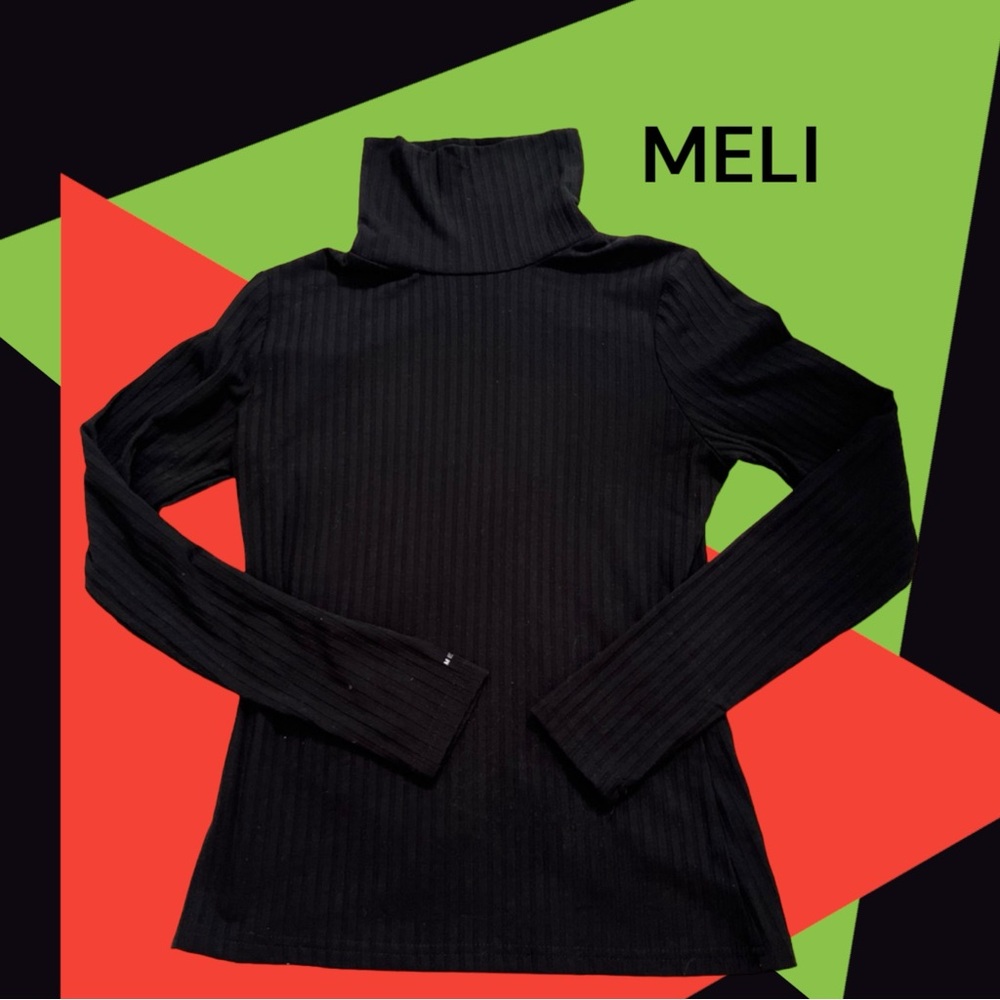 MELI BLACK Turtleneck Top Ribbed XS